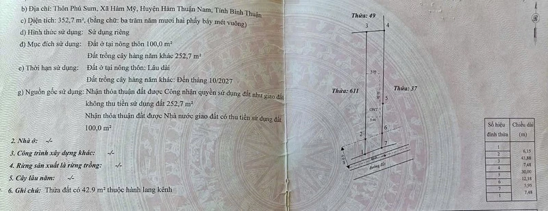 Bán đất thổ cư mặt tiền kênh nước 352m² Hàm Mỹ