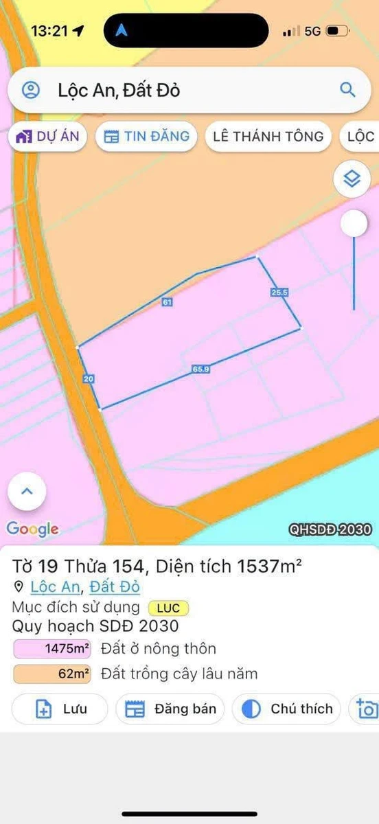 Bán đất vườn Lộc An 1537m2, Bà Rịa - Vũng Tàu, 5tỷ4 - Ảnh thu nhỏ 3