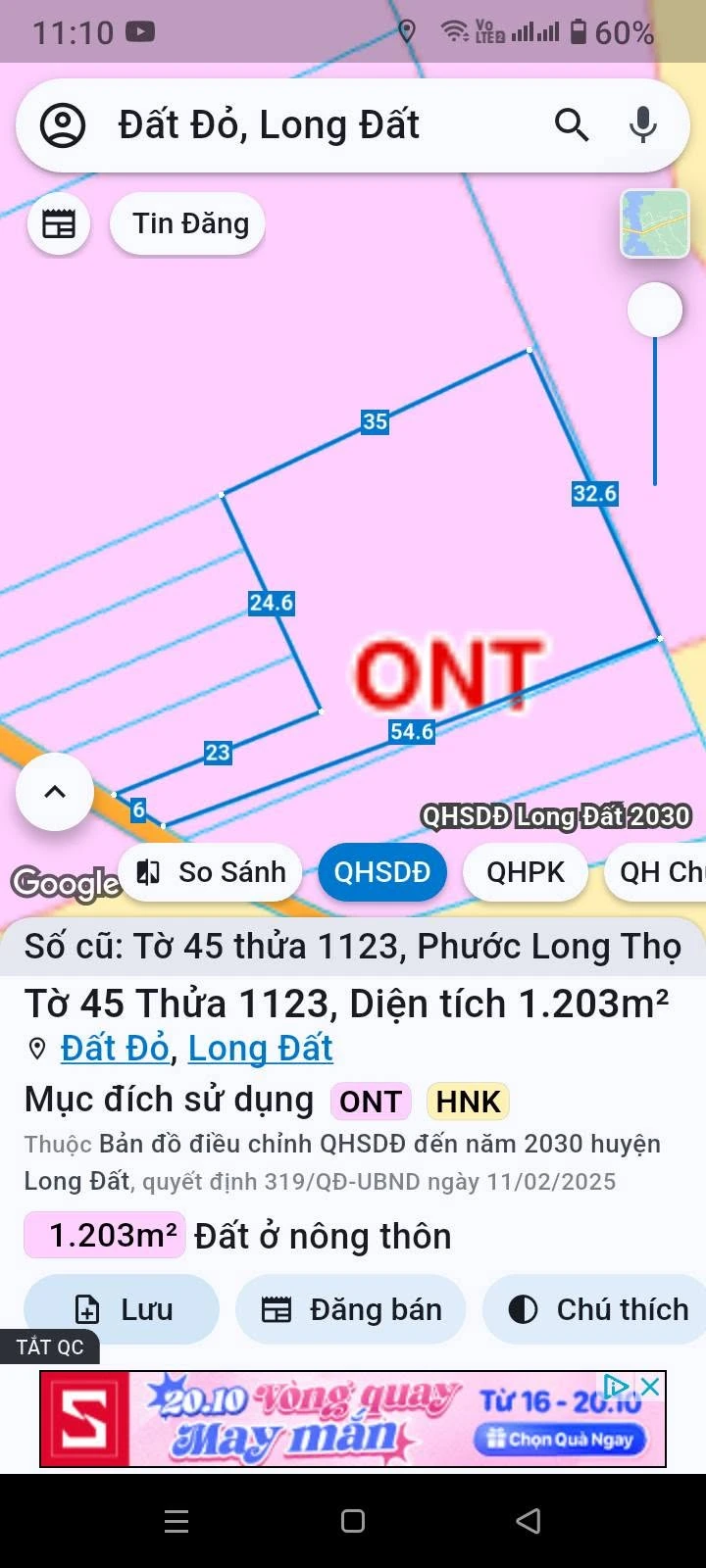 Bán đất 1 sào 2 (10.100m²) Phước Long Thọ, Đất Đỏ, Bà Rịa - Vũng Tàu - Ảnh 1