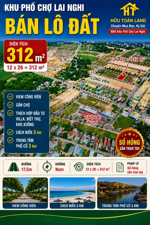Chợ Lai Nghi: Bán lô đất 12x26=312 m2; view công viên; giá chỉ 16,5 tr/m2 - Ảnh thu nhỏ 2