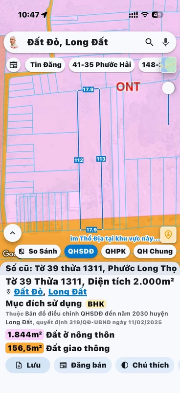 Bán đất kinh doanh 3000m2 mặt tiền QL55 gần KCN Đất Đỏ