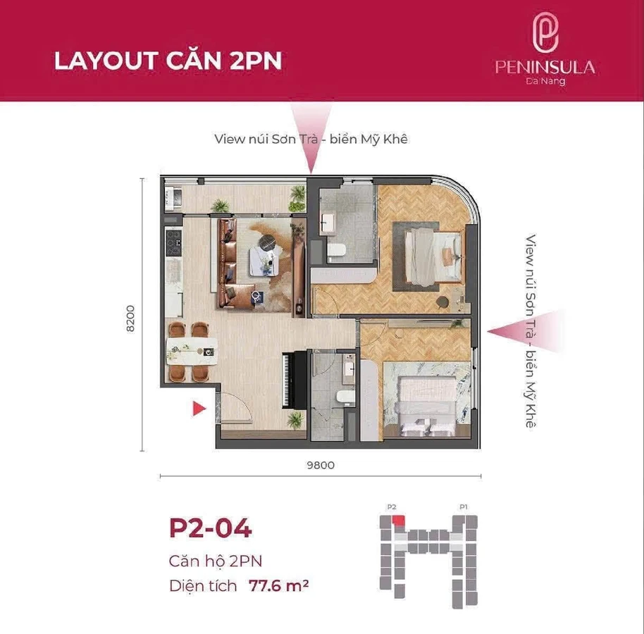 Bán căn hộ 2PN view sông, 77.6m², 4 tỷ, Đà Nẵng - Ảnh thu nhỏ 2