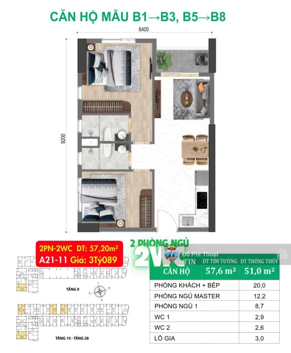 Bán căn hộ Bcons City tháp Green Diamond 2PN - 3PN view Đông Nam, giá từ 2tỷ7. TT trước 20% ký HĐ - Ảnh 1
