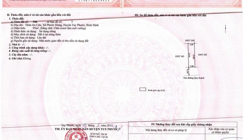 Bán lô đất 95m² Xã Phước Hưng Tuy Phước