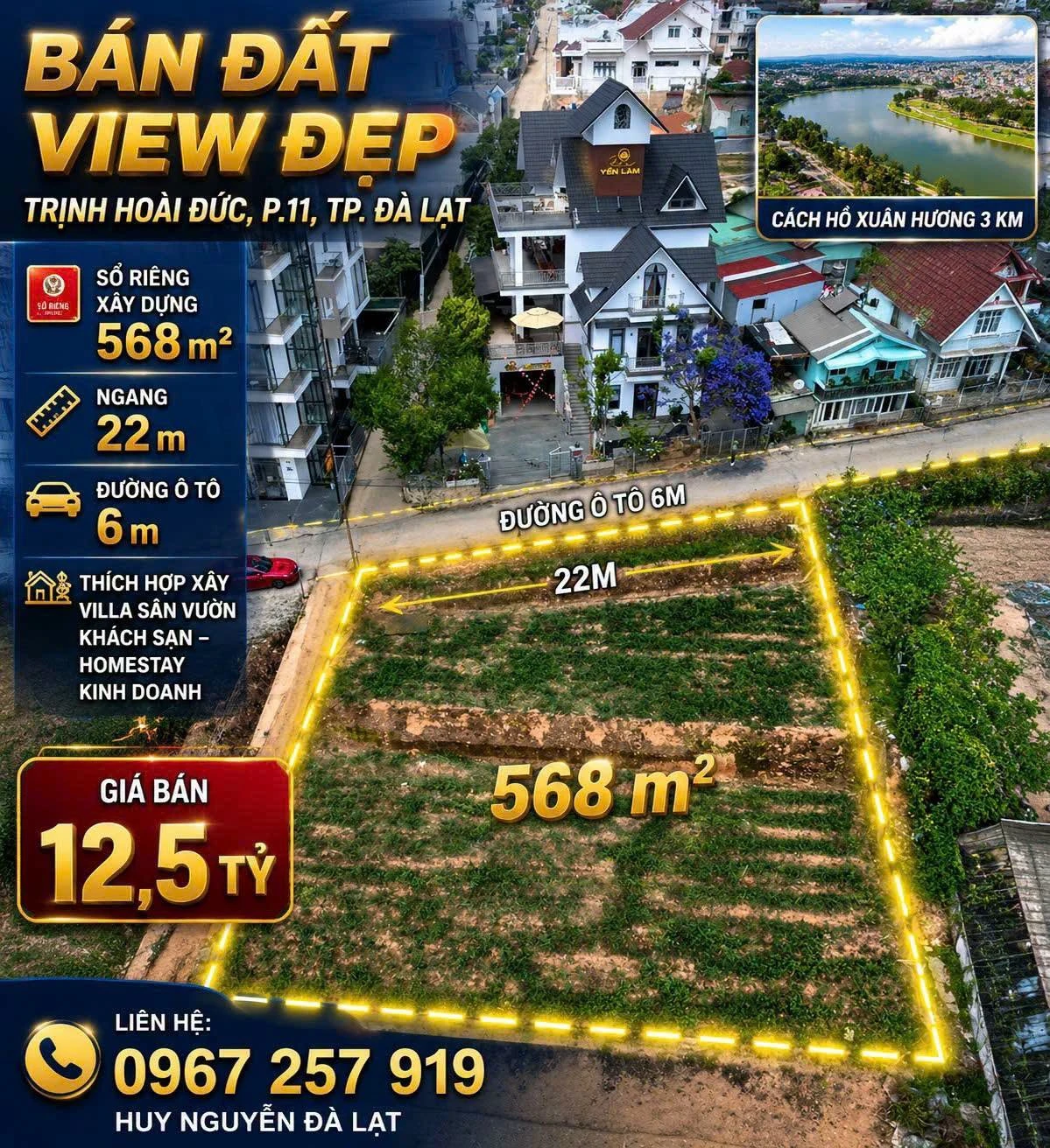 Bán đất đẹp SRXD 568m2 Phường 11 Đà Lạt 12 tỷ 5 - Ảnh 1