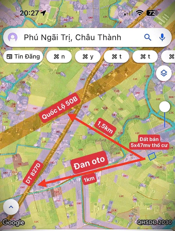 Bán đất thổ cư 5x47m đường đá xanh 4m, sổ hồng riêng, xã Tầm Vu, Tây Ninh