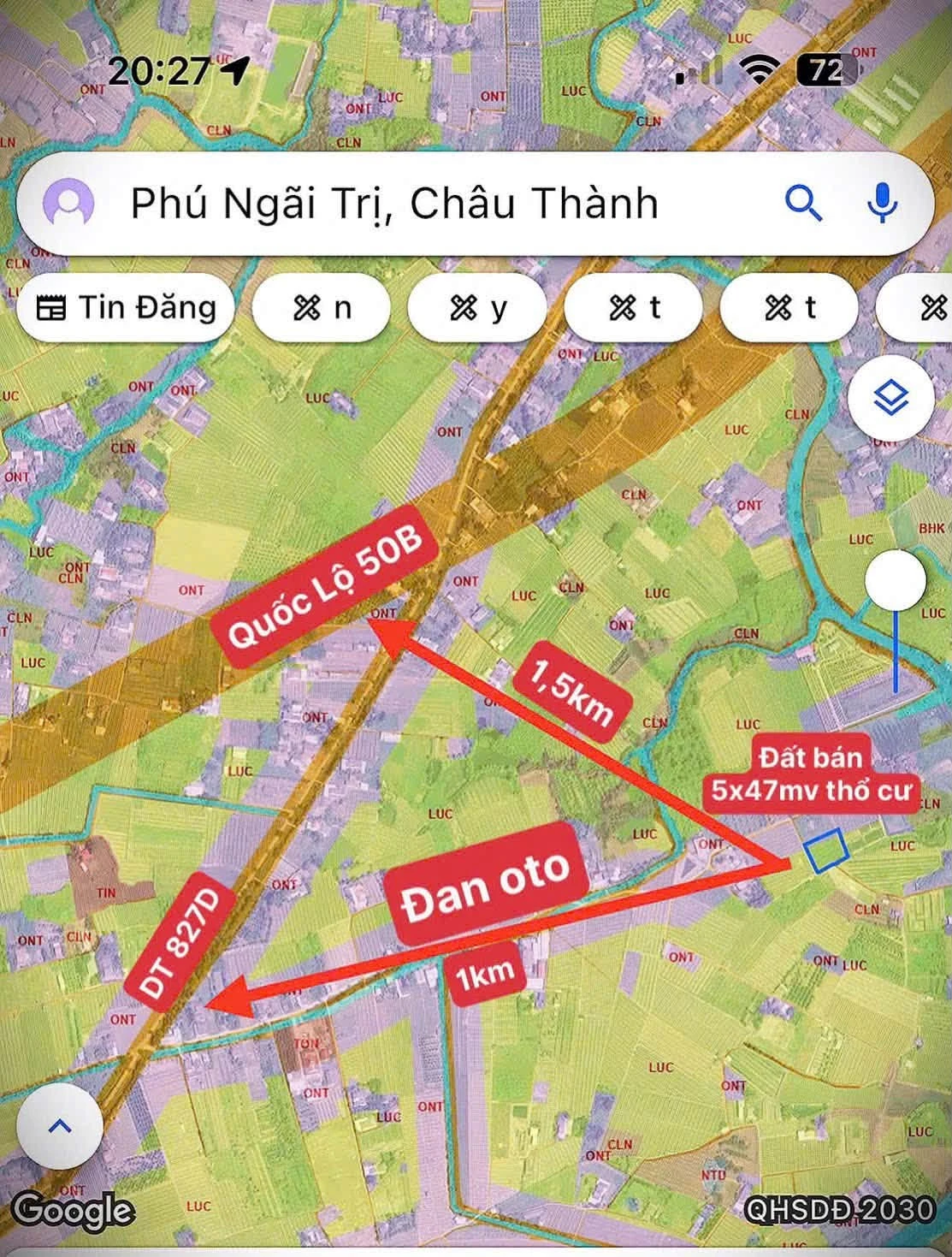 Bán đất thổ cư 5x47m đường đá xanh 4m, sổ hồng riêng, xã Tầm Vu, Tây Ninh - Ảnh 1