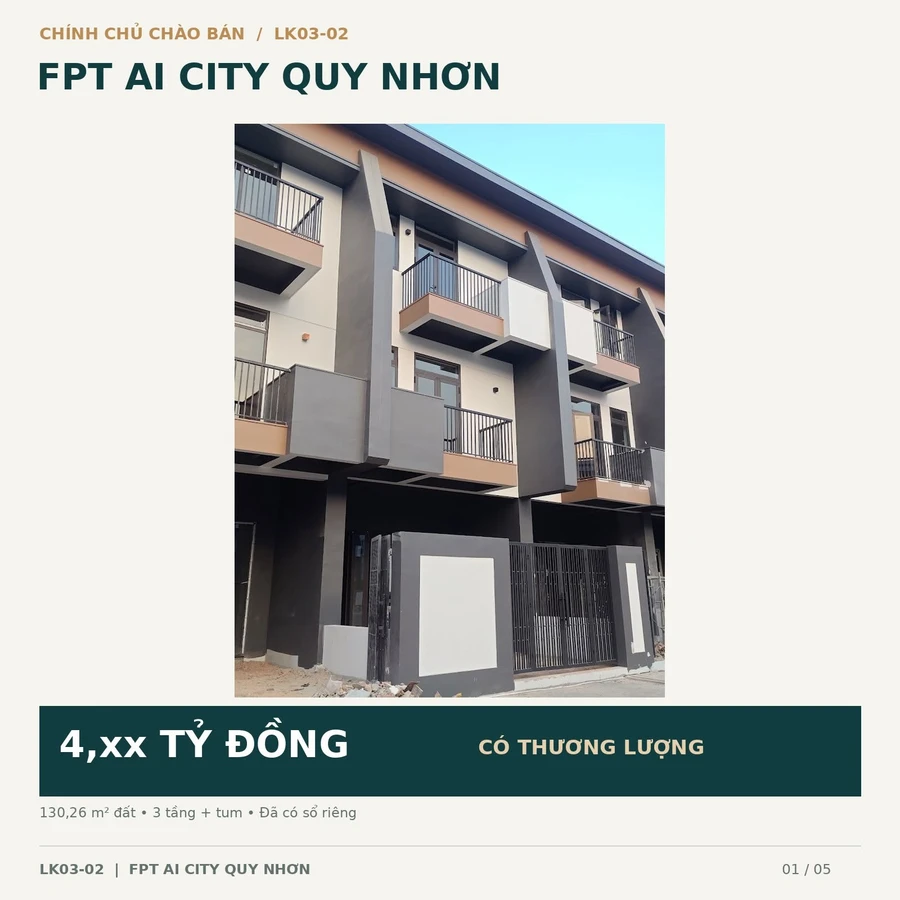 Bán nhà liền kề FPT AI City Quy Nhơn 130m² 4 tỷ - Ảnh 1