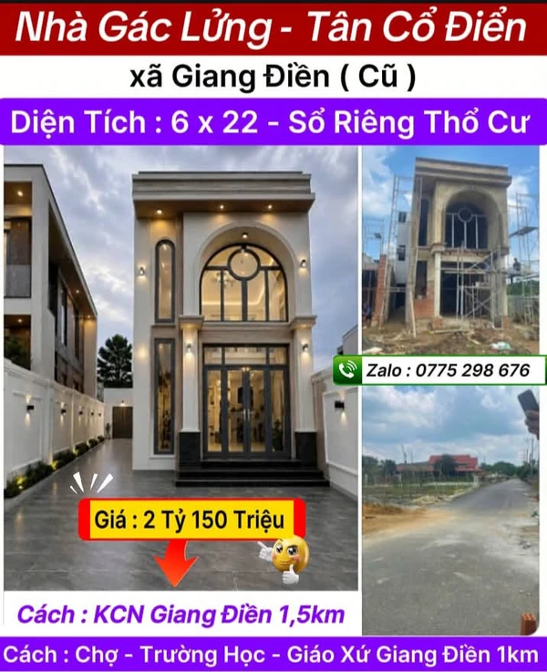Bán nhà gác lửng tân cổ điển 6x22m sổ riêng thổ cư tại xã Giang Điền, Đồng Nai