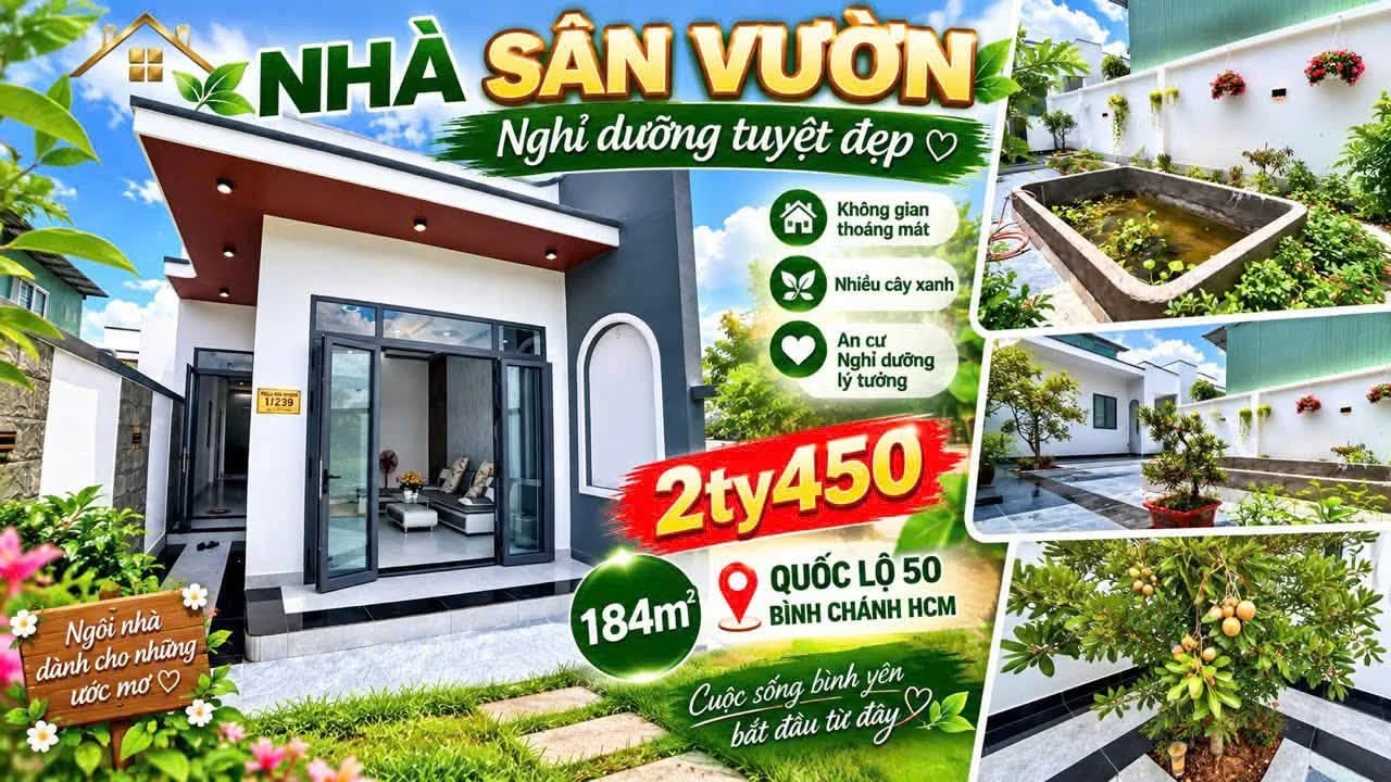 Bán nhà cấp 4 sân vườn 184m² Cần Giuộc 2,45 tỷ - Ảnh 1