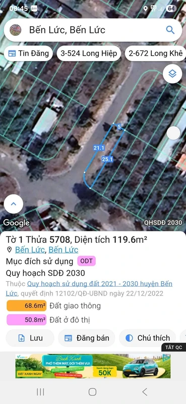 Bán đất góc 119m2 Khu dân cư Hoàng Long Bến Lức