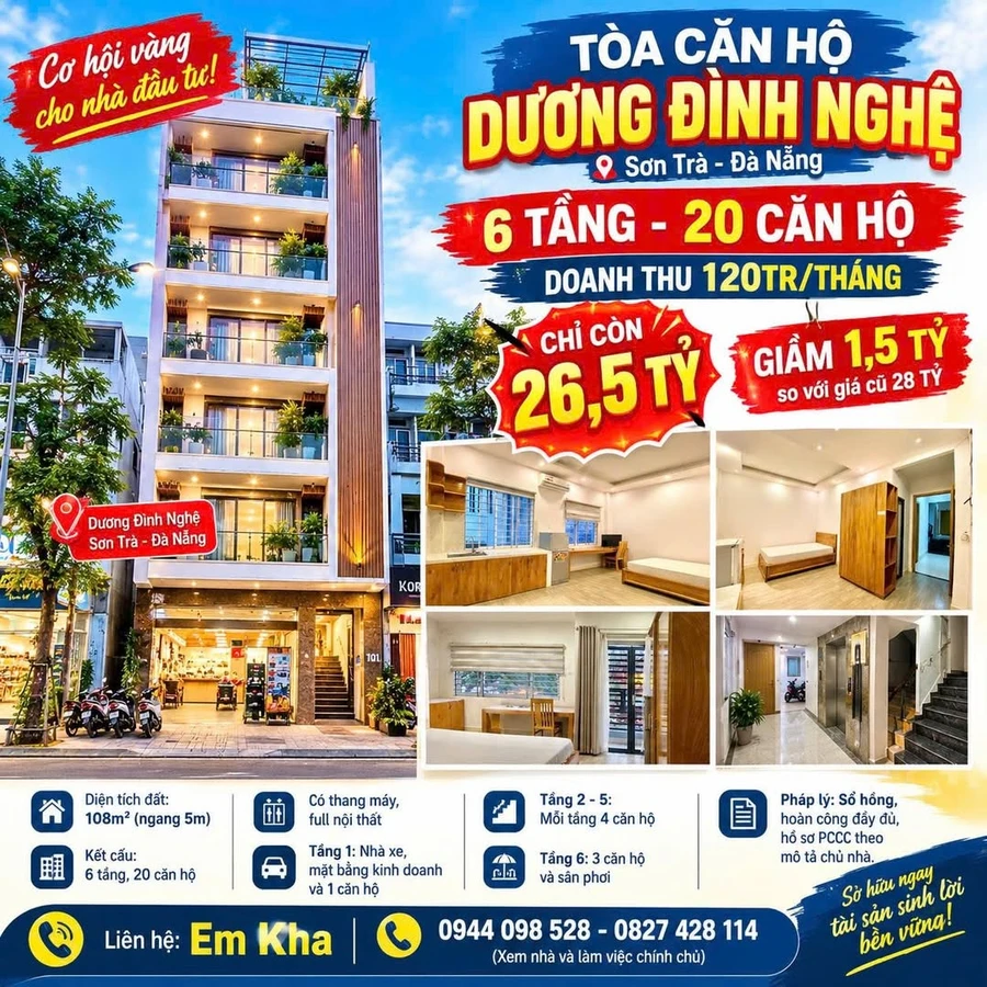 Bán tòa căn hộ 6 tầng 20 unit, 108m² Sơn Trà Đà Nẵng - Ảnh 1