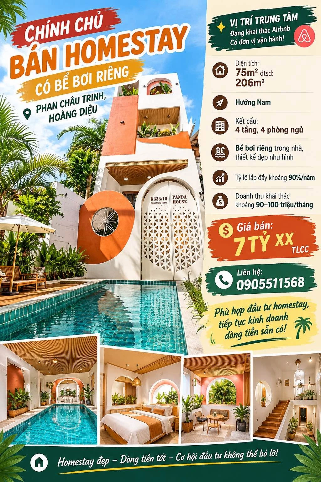 Bán homestay 4 tầng 4PN, bể bơi, 206m², Phan Châu Trinh - Ảnh 1