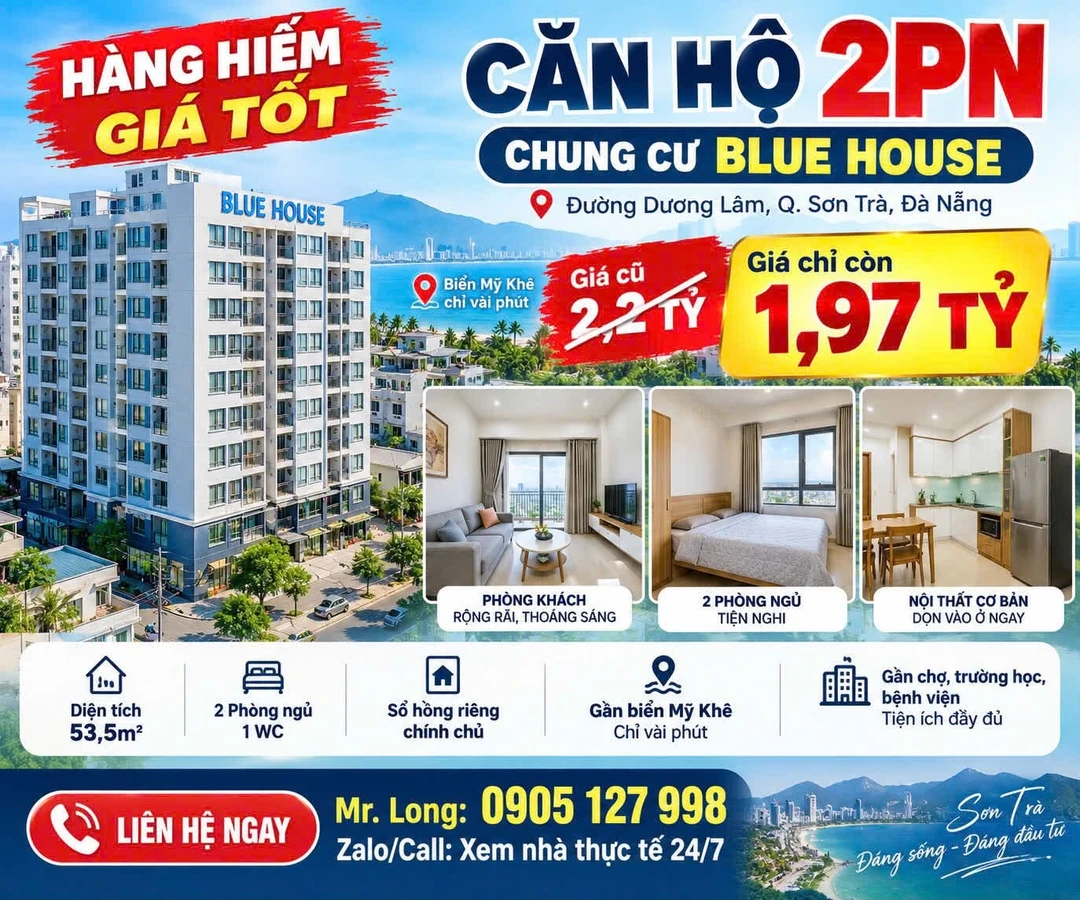 Bán căn hộ 2PN 53,5m² Sơn Trà Đà Nẵng 1,97 tỷ - Ảnh 1