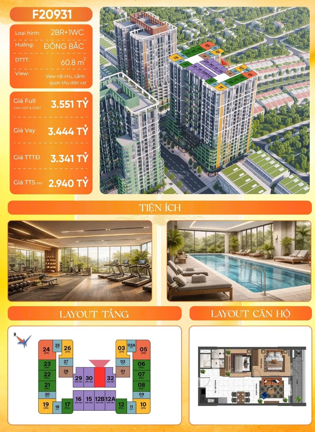 Bán căn hộ 2PN Fours Tower 60.8m² Đà Nẵng 2,94 tỷ - Ảnh 1