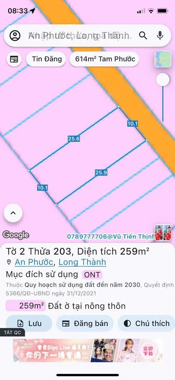Bán đất thổ cư 10x25m ấp 8 An Phước, gần KCN Long Đức, giá khoảng 2 tỷ - Ảnh 1