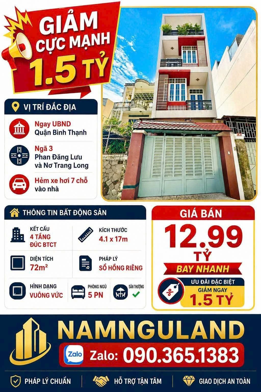 Bán nhà 4 tầng 72m² 5PN Bình Thạnh 12.99 tỷ - Ảnh 1