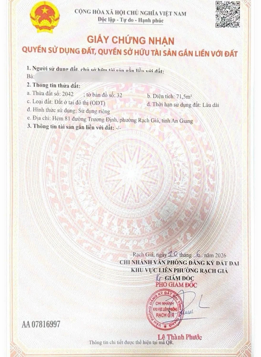 Bán đất hẻm 81 Trương Định Rạch Giá 72m2, 790 triệu - Ảnh thu nhỏ 3