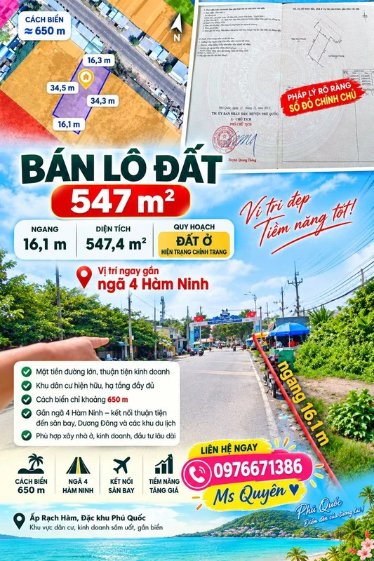 Bán lô đất 547,4m² gần Hàm Ninh, Phú Quốc