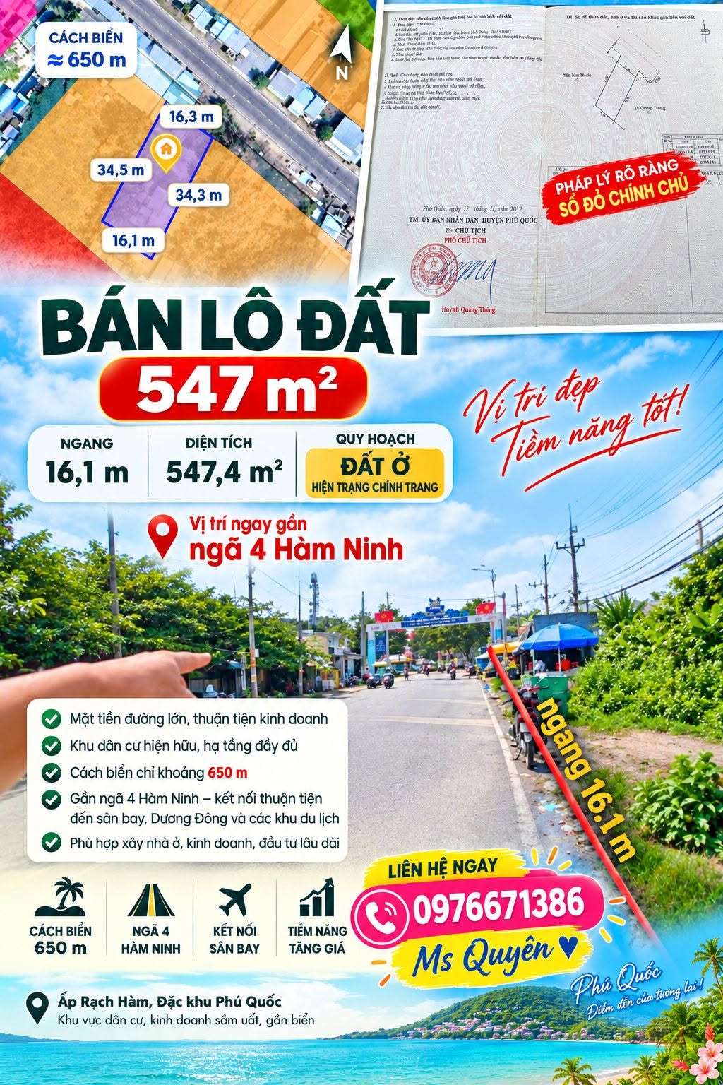 Bán lô đất 547,4m² gần Hàm Ninh, Phú Quốc