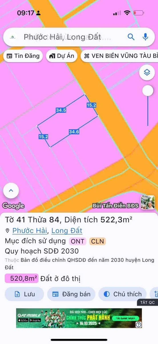 Bán đất 522m2 Phước Hải, Thị trấn Phước Hải 3 tỷ 300 - Ảnh 1