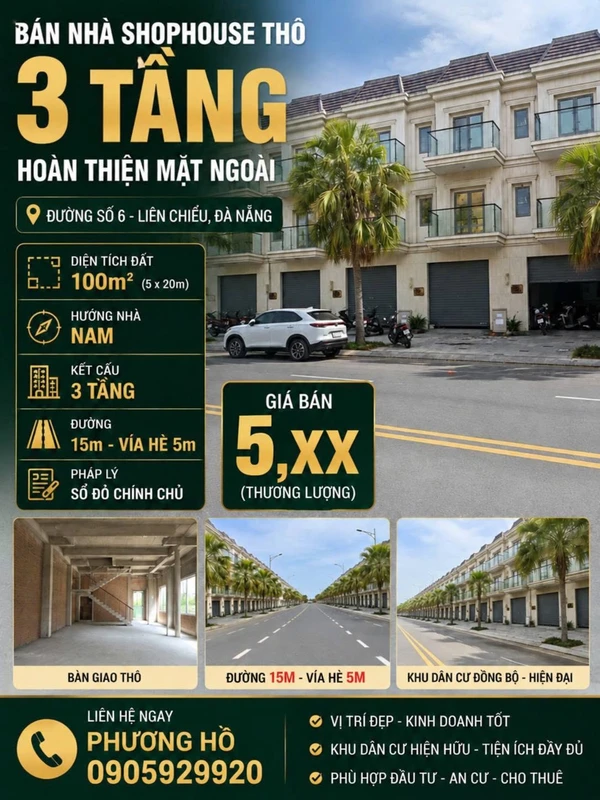 Bán shophouse 3 tầng 100m² Liên Chiểu, Đà Nẵng 5,5 tỷ