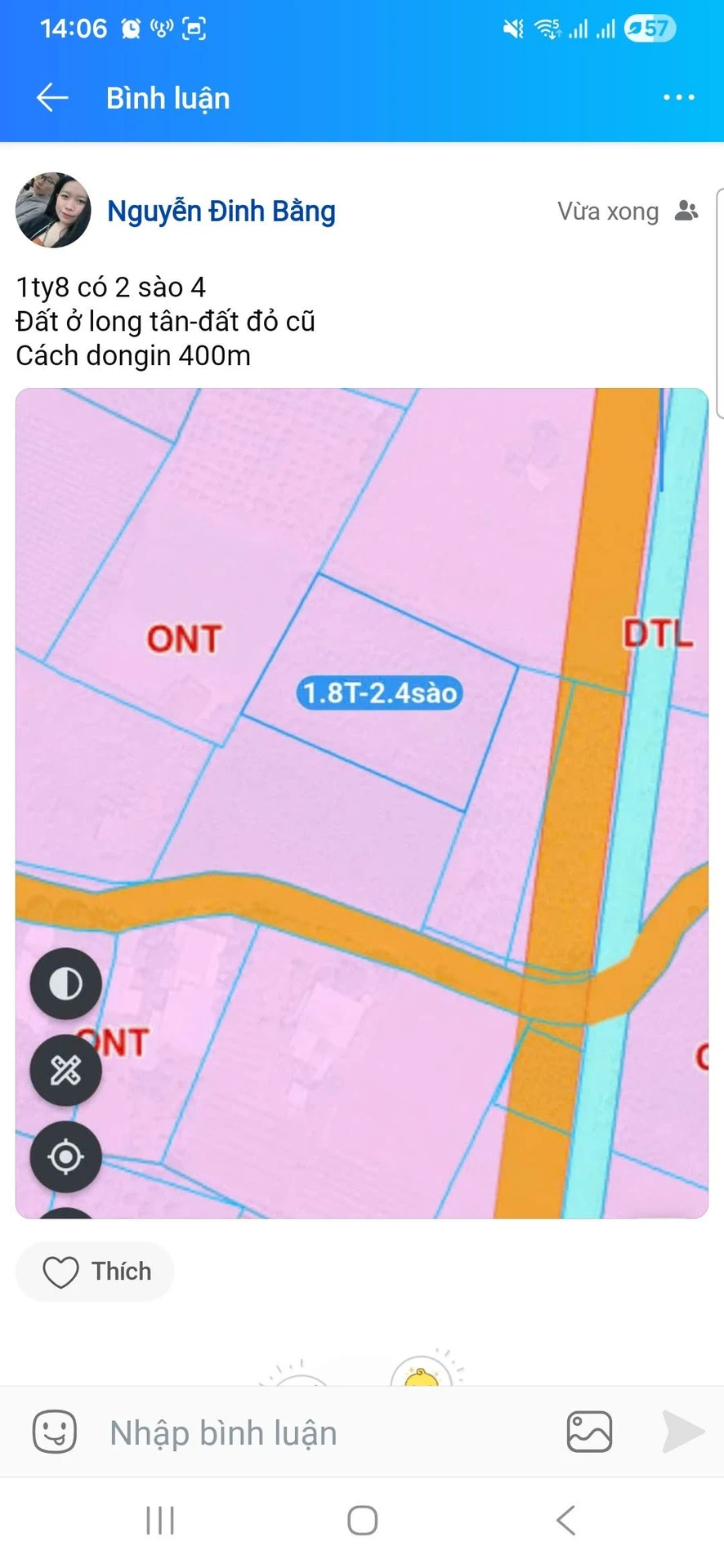 Bán đất Long Tân 2 sào 4 (2400m²) giá 1 tỷ 8 - Ảnh 1