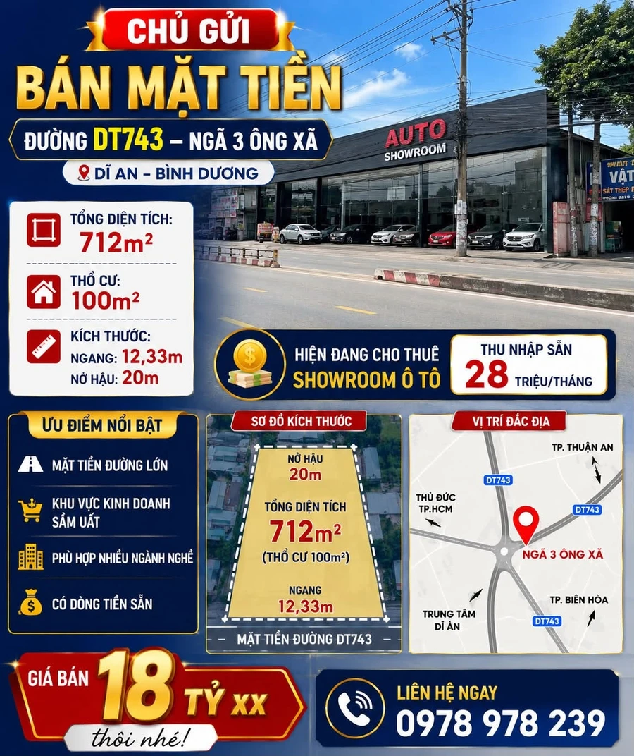 Bán mặt tiền DT 743 Bình Dương 712m² - Ảnh 1