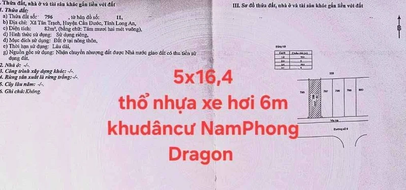 Bán lô đất thổ KDC Nam Phong 82 m², 699 triệu