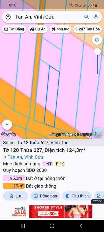 Bán đất sổ riêng Vĩnh Cửu Bình Dương 127m², 800 triệu