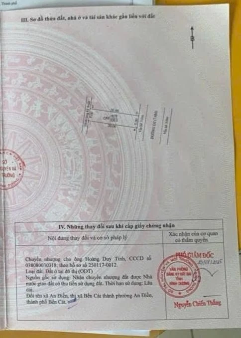 Bán lô đất 100m2 (5x20) thổ cư mặt tiền đường nhựa 13m trung tâm Bến Cát, giá 1,05 tỷ - Ảnh 1