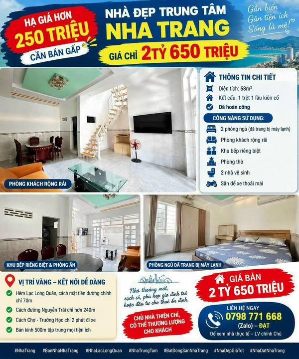Bán nhà 2 tầng 58m² hẻm Lạc Long Quân, Nha Trang giá 2,65 tỷ
