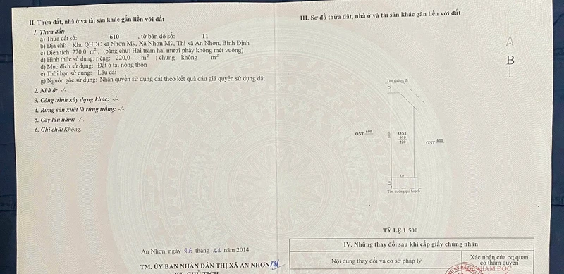 Bán lô đất 220m2 khu dân cư Nhơn Mỹ An Nhơn 680 triệu