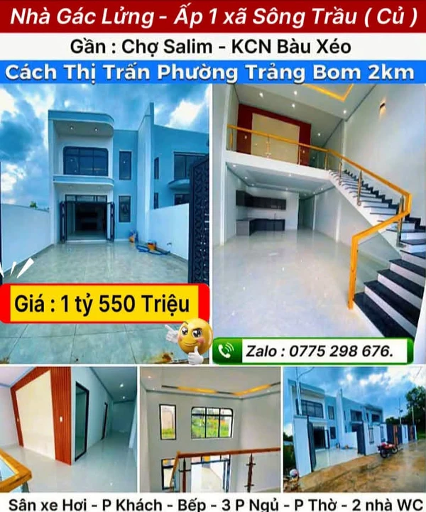 Bán nhà gác lửng 5x20 3 phòng ngủ, giá 1,55 tỷ tại Trảng Bom, Đồng Nai