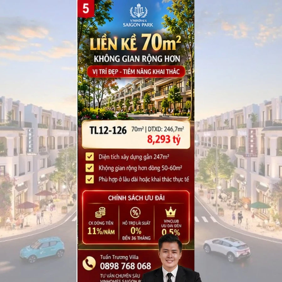 Bán nhà liền kề thô 70m² Vinhomes Saigon Park, Hóc Môn, giá 8,293 tỷ - Ảnh 1