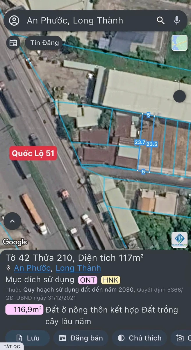 Bán đất thổ cư 117m2 sổ hồng riêng gần QL51, An Phước, Long Thành, Đồng Nai giá 1,6 tỷ - Ảnh 1