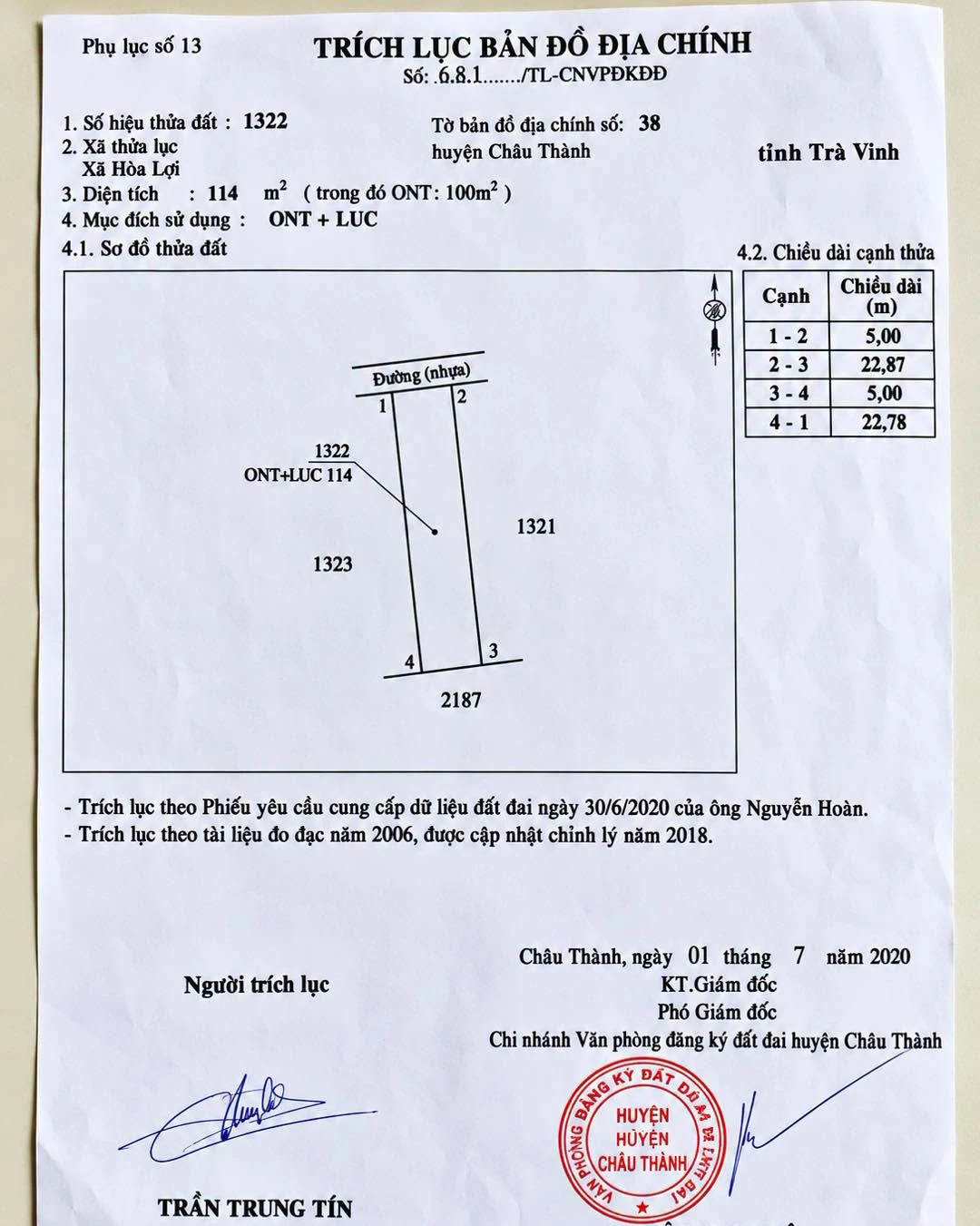 Bán đất thổ cư 100% 228m² Trà Vinh 1,1 tỷ - Ảnh 1