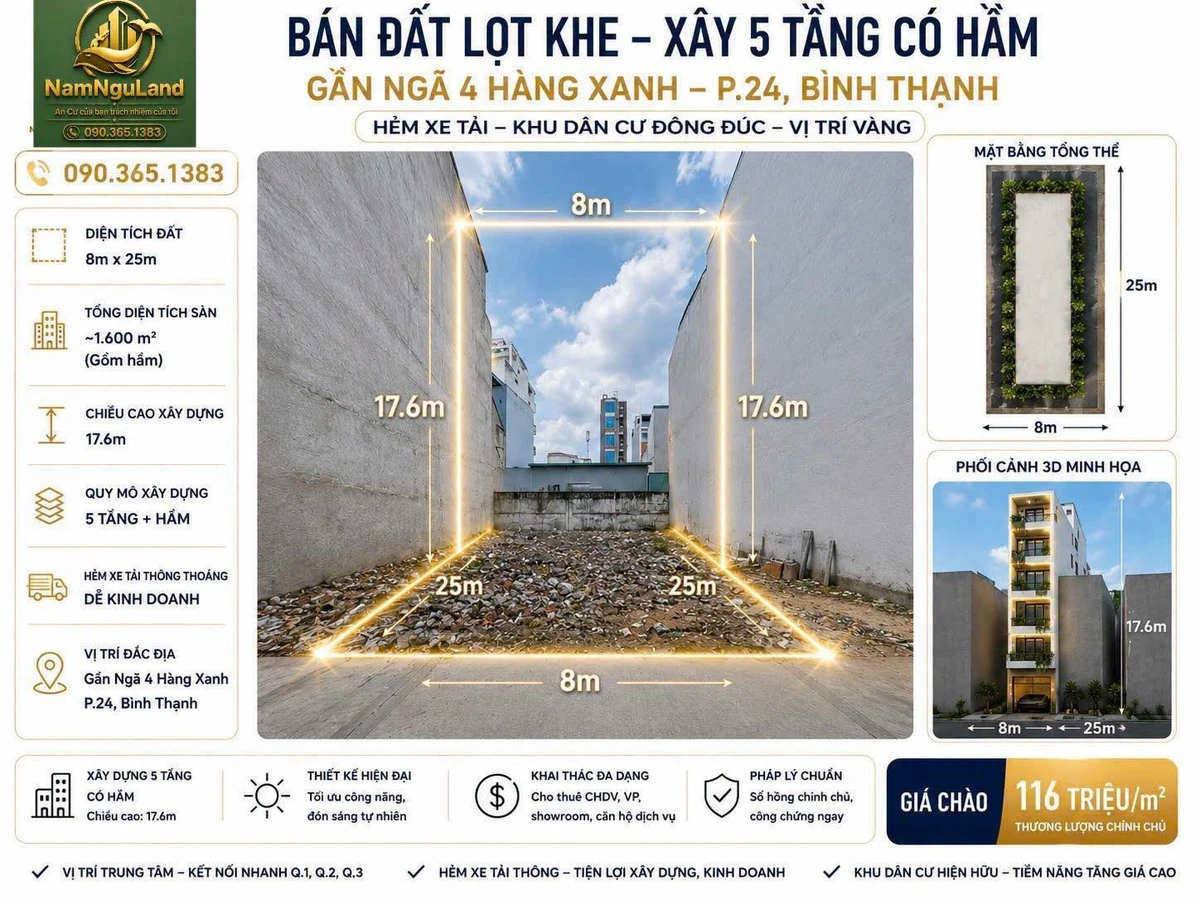 Bán đất 200m² Bùi Đình Túy, Bình Thạnh, 116tr/m² - Ảnh thu nhỏ 2