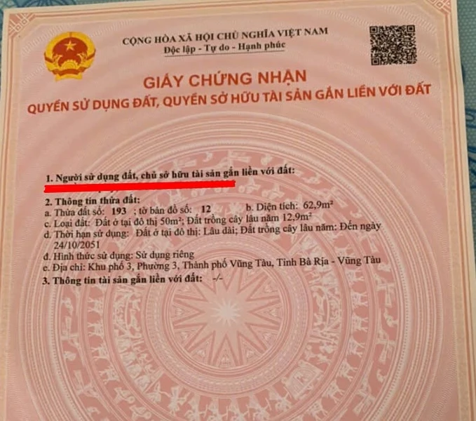 Bán đất mặt tiền Thống Nhất Vũng Tàu 63m2 9,5 tỷ