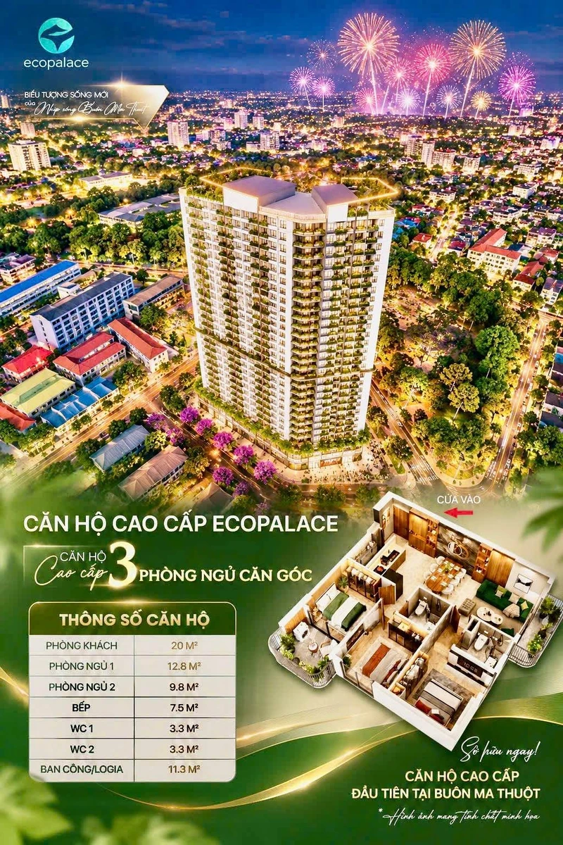 Bán căn hộ 3PN 85m² tại EcoPalace Buôn Ma Thuột - Ảnh 1