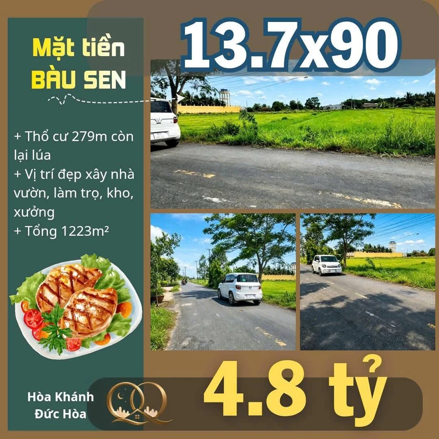 Bán đất mặt tiền Bàu Sen 1.223 m² giá 4.8 tỷ - Ảnh 1
