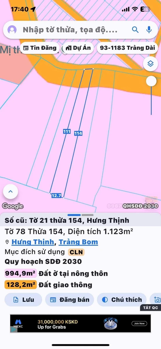Bán đất Hưng Thịnh Đồng Nai 1123 m2 sổ riêng 1,3 tỷ - Ảnh thu nhỏ 2