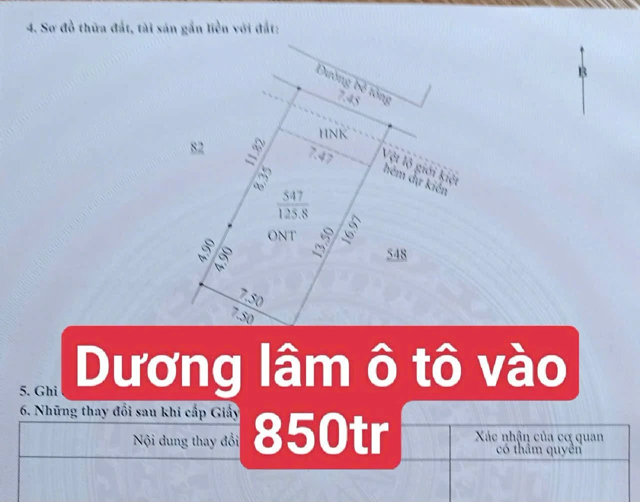 Bán đất 125,8m2 (100m2 đất ở) ngang 7,5m tại Dương Lâm, Hòa Vang, Đà Nẵng giá 850 triệu - Ảnh 1