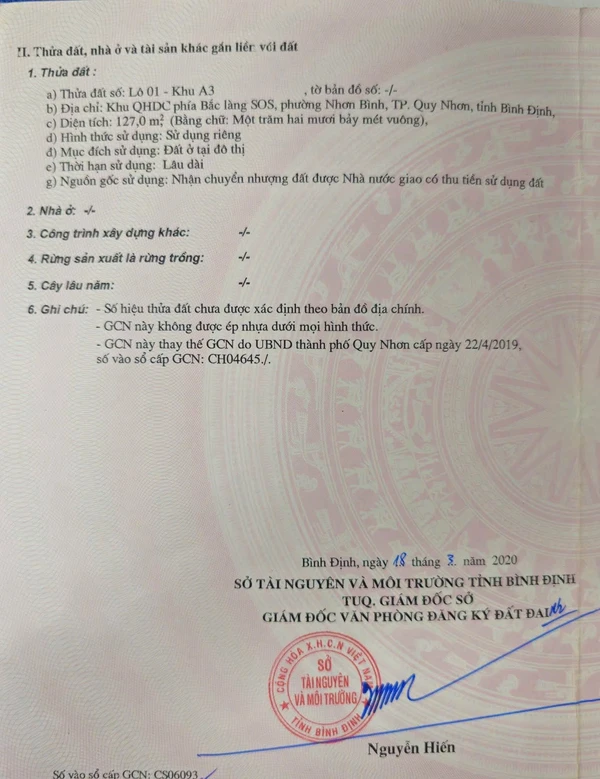 Bán đất mặt tiền khu Chợ Dinh, 127m2, 3 tỷ 90 Quy Nhơn