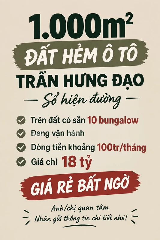 Bán hẻm ô tô 1.000m² Trần Hưng Đạo, Phú Quốc, 18 tỷ