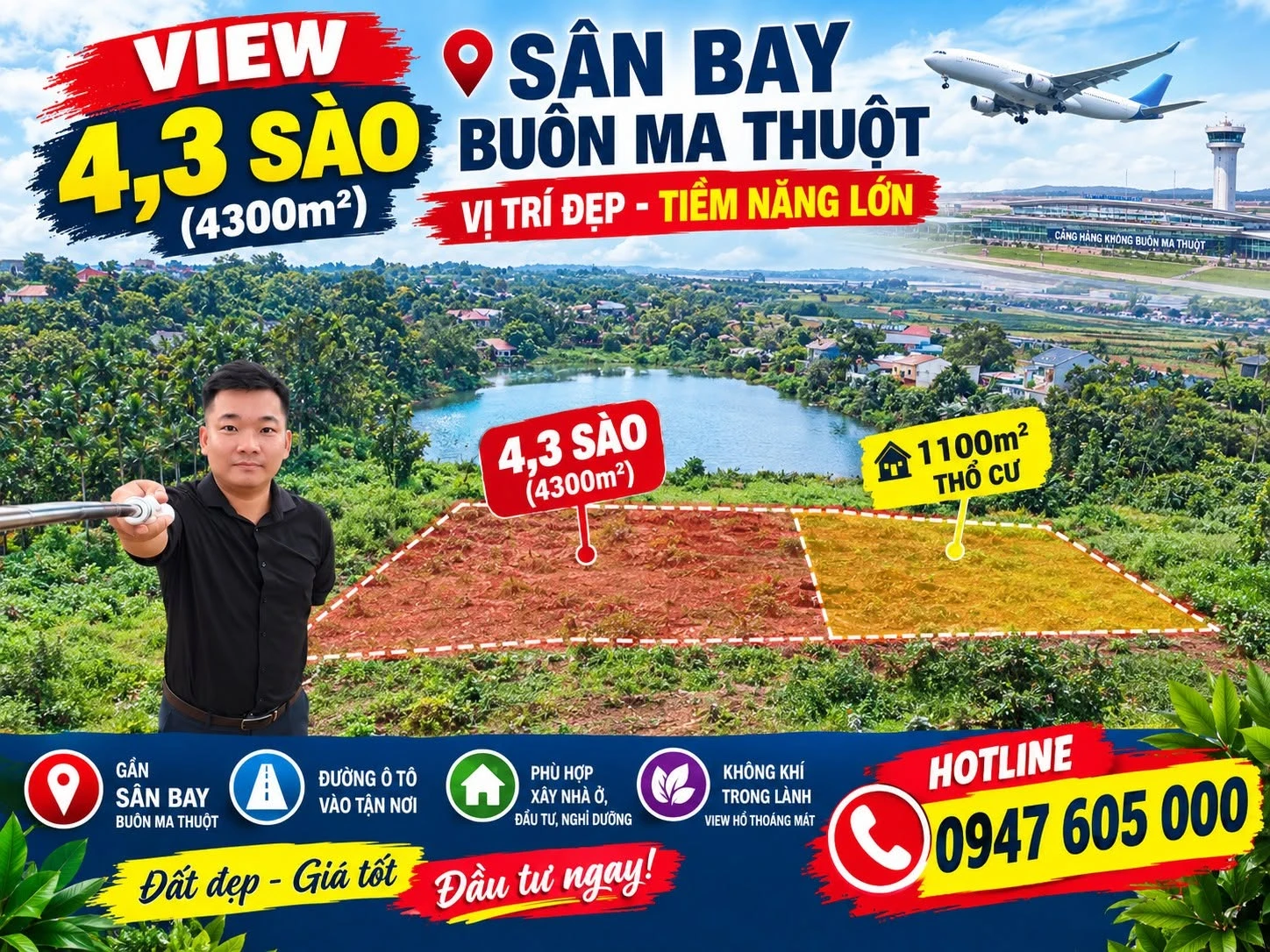 Bán đất 4.300m² view hồ Ea Tiêu QL27 Buôn Ma Thuột 15 tỷ - Ảnh 1