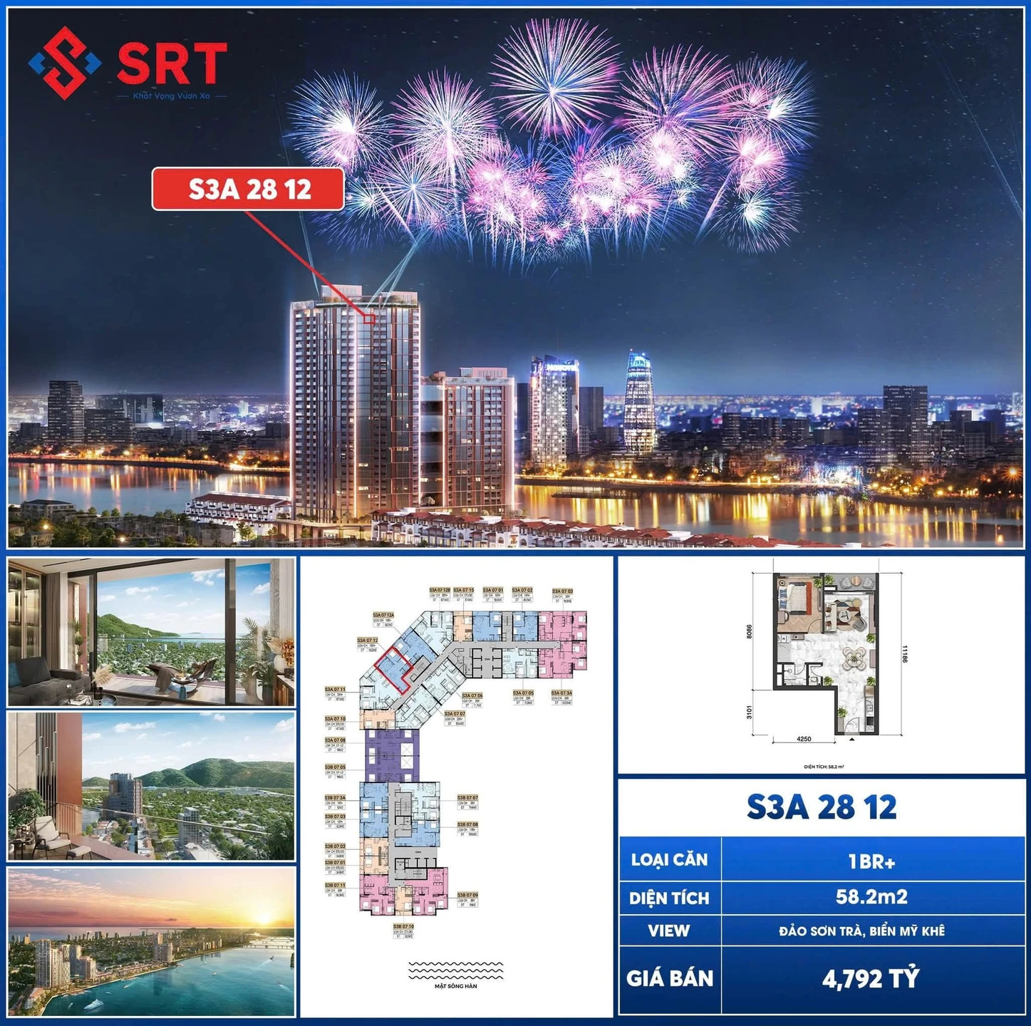 Bán căn hộ 1PN+ 58,2m² view sông Hàn, biển Mỹ Khê, giá 4,792 tỷ tại Đà Nẵng - Ảnh 1