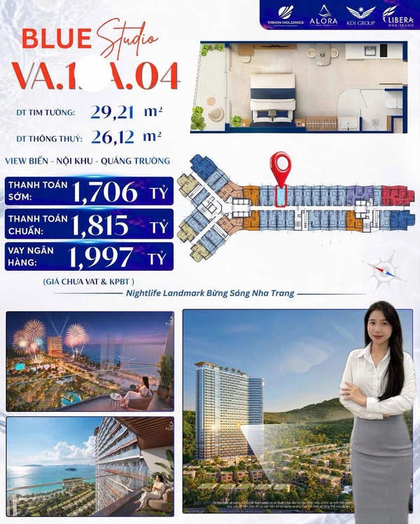 Bán căn hộ Studio 29m² view biển ALORA Nha Trang