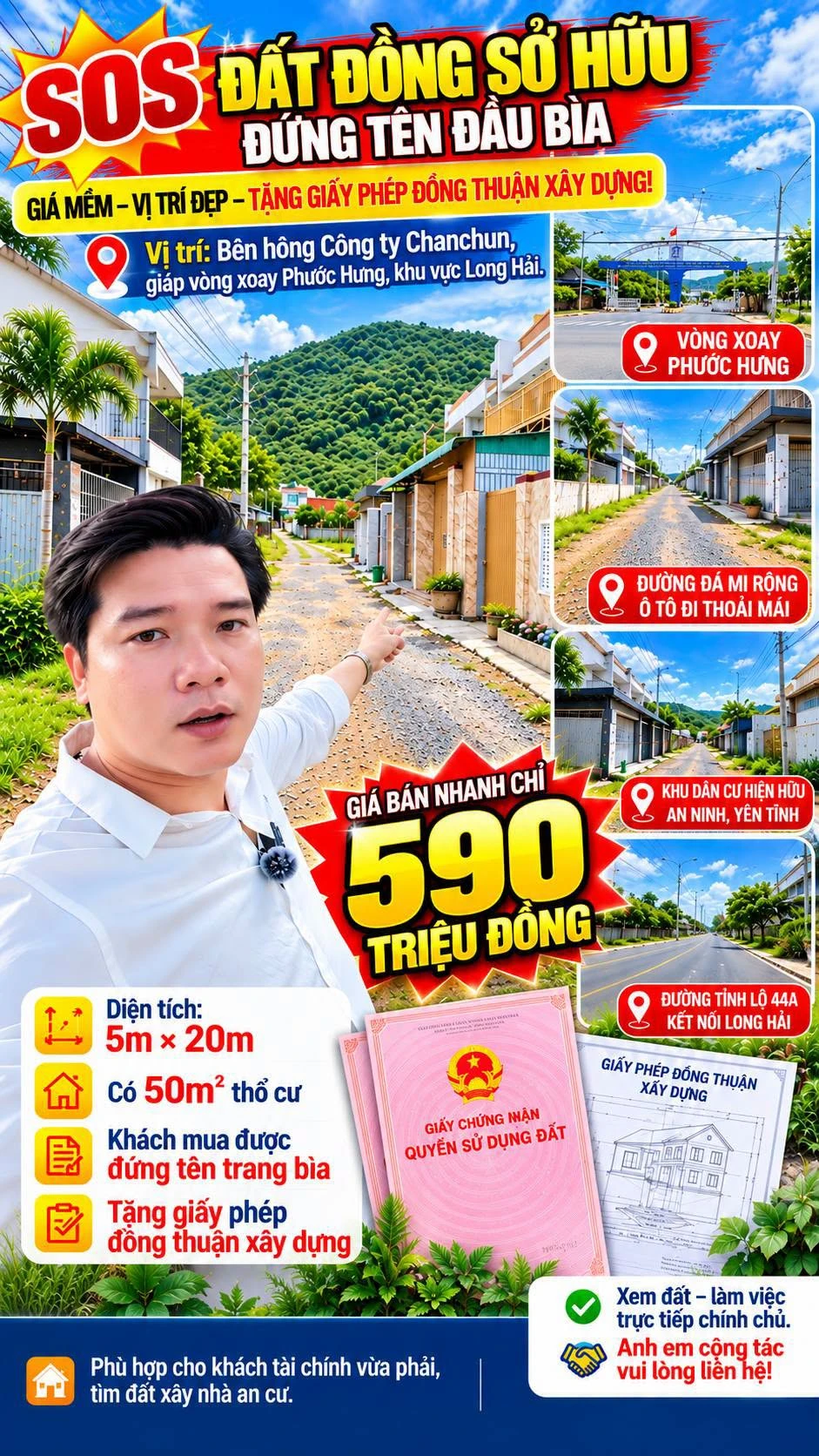 Bán đất thổ cư Long Hải 100m² giá 590 triệu - Ảnh 1