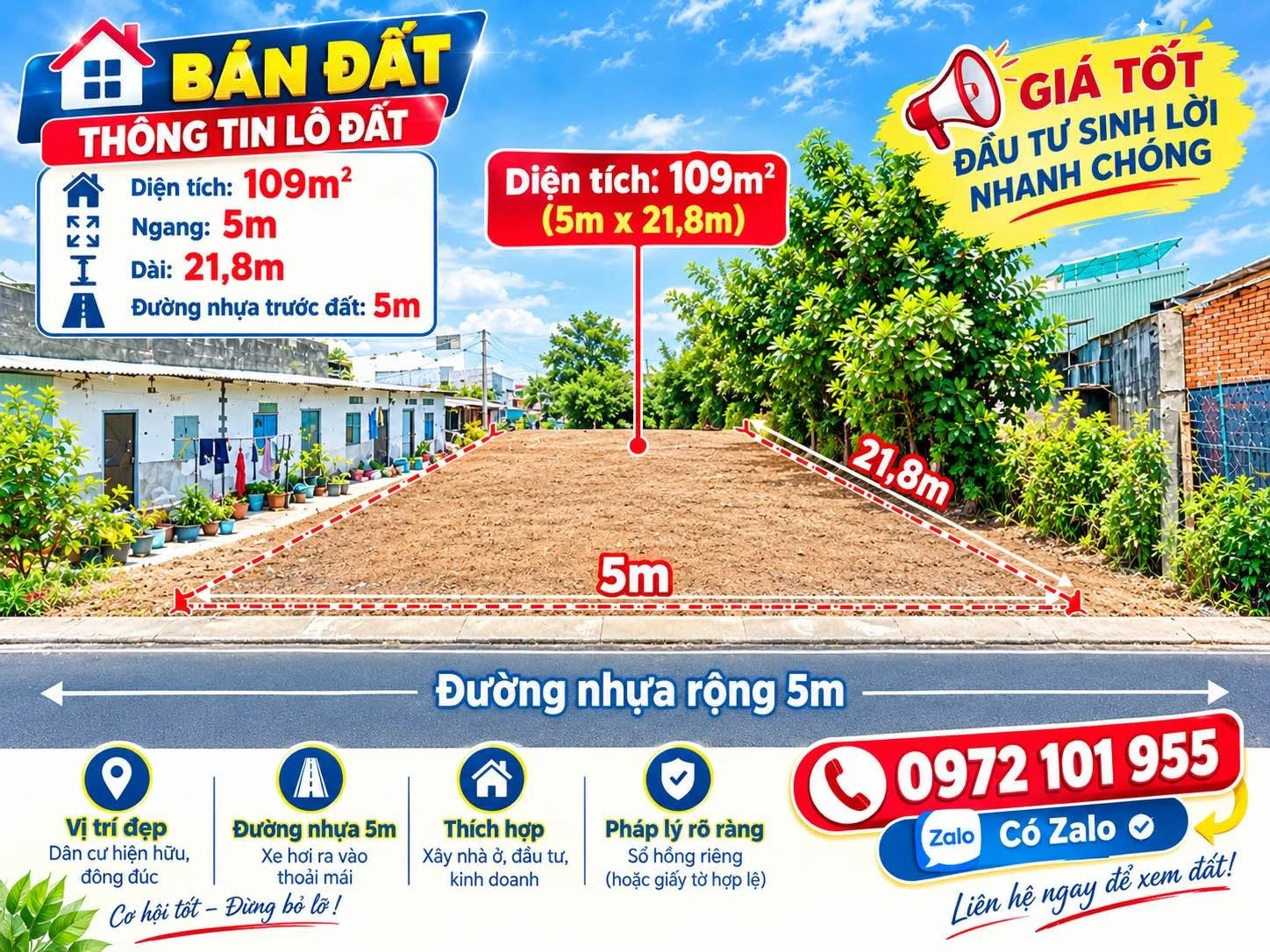 Bán lô đất hẻm 109 m² Phường Phước Thắng - Ảnh 1